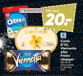 Bilka Carte D'Or, Viennetta eller Frisko isbæger tilbud