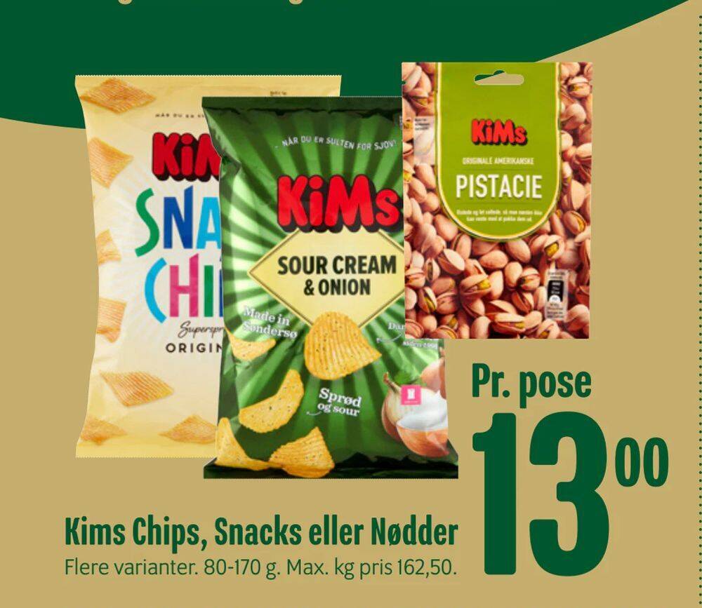 Kims chips, snacks eller nødder tilbud hos Min Købmand