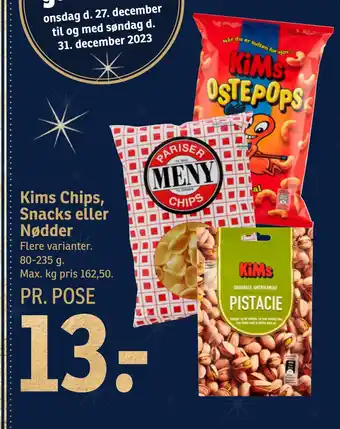 SPAR Kims chips, snacks eller nødder tilbud