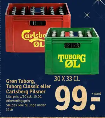 SPAR Grøn tuborg, tuborg classic eller carlsberg pilsner tilbud