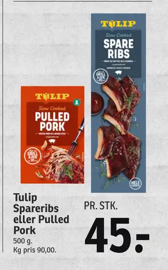 SPAR Tulip spareribs eller pulled pork tilbud