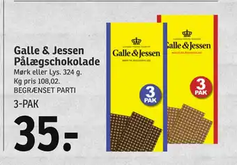 SPAR Galle & jessen pålægschokolade tilbud