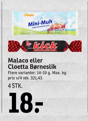 SPAR Malaco eller cloetta børneslik tilbud
