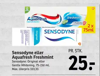 SPAR Sensodyne eller aquafresh freshmint tilbud