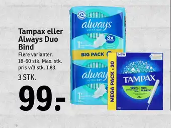Tampax eller always duo bind