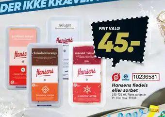Bilka Hansens flødeis eller sorbet tilbud