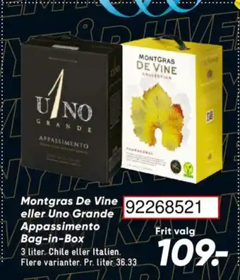 Bilka Montgras De Vine eller Uno Grande Appassimento Bag-in-Box tilbud