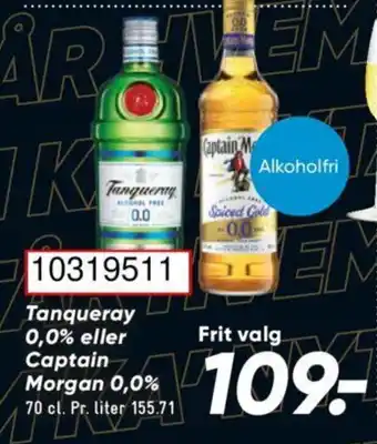Bilka Tanqueray 0,0% eller Captain Morgan 0,0% tilbud