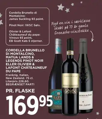 MENY Cordella brunello di montalcino, matua lands & legends pinot noir eller olivier & lafont châteauneuf du pape tilbud