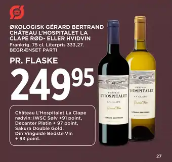 MENY Økologisk gérard bertrand château l'hospitalet la clape rød- eller hvidvin tilbud