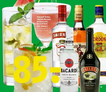 Coop 365 Smirnoff Vodka, Captain Morgan, Gordon's Gin, Bacardi Rom eller Bailey's tilbud