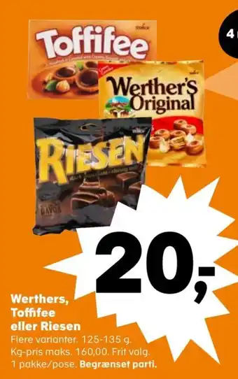 Kvickly Werthers, Toffifee eller Riesen tilbud