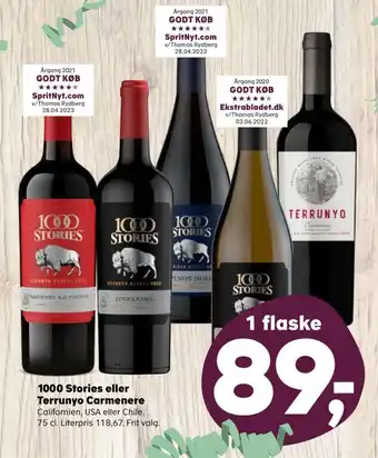 Kvickly 1000 Stories eller Terrunyo Carmenere tilbud