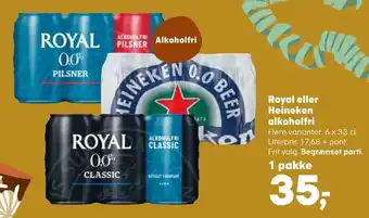 Kvickly Royal eller Heineken alkoholfri tilbud