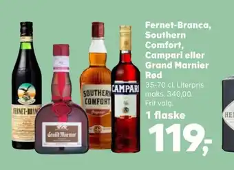 Kvickly Fernet-Branca, Southern Comfort, Campari eller Grand Marnier Rød tilbud