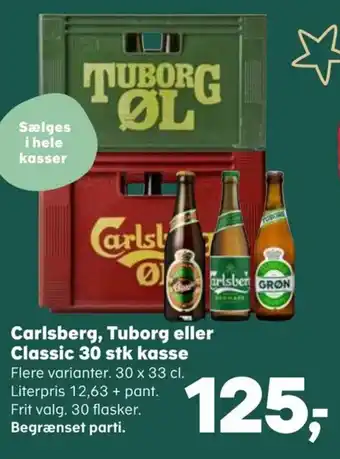 Kvickly Carlsberg, Tuborg eller Classic 30 stk kasse tilbud