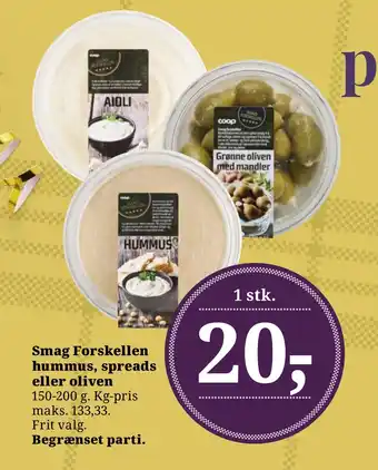 Dagli'Brugsen Smag forskellen hummus, spreads eller oliven tilbud