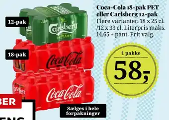 Dagli'Brugsen Coca-cola 18-pak pet eller carlsberg 12-pak tilbud