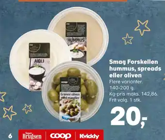 SuperBrugsen Smag forskellen hummus, spreads eller oliven tilbud