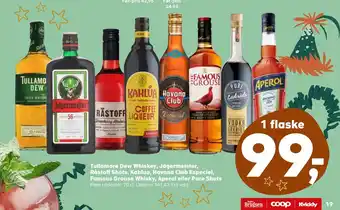 SuperBrugsen Tullamore dew whiskey, jägermeister, råstoff shots, kahlua, havana club especiel, famous grouse whisky, aperol eller pure sho tilbud