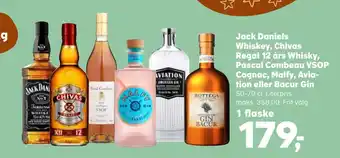 SuperBrugsen Jack daniels whiskey, chivas regal 12 års whisky, pascal combeau vsop cognac, malfy, aviation eller bacur gin tilbud