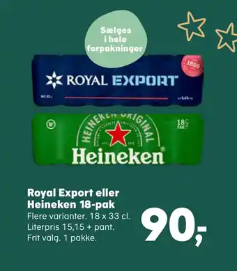 SuperBrugsen Royal export eller heineken 18 pak tilbud