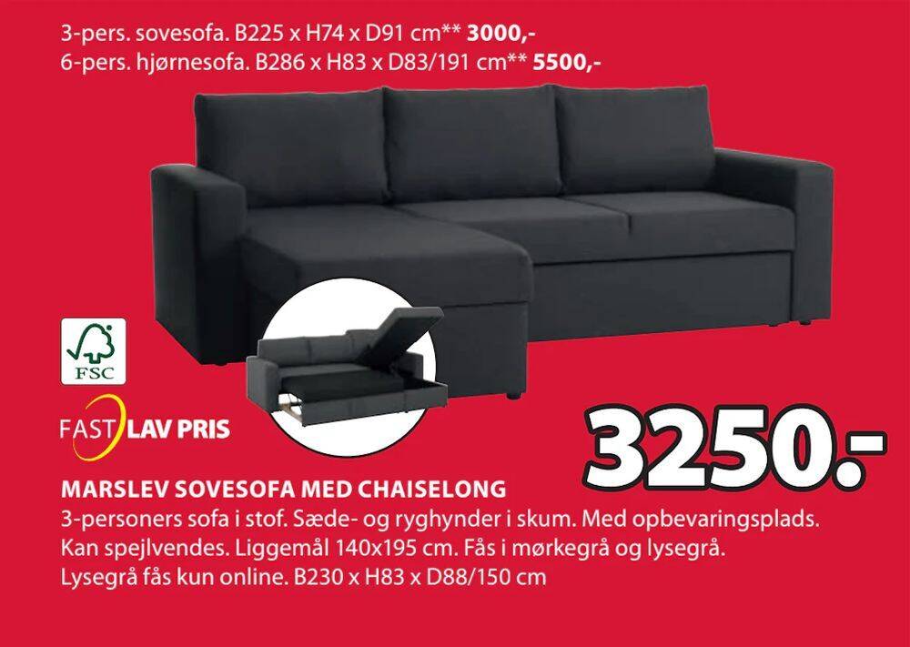 Marslev sovesofa med chaiselong tilbud hos JYSK