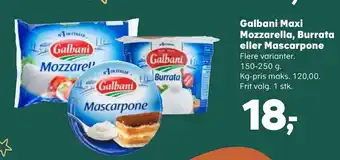 SuperBrugsen Galbani maxi mozzarella, burrata eller mascarpone tilbud