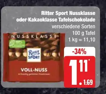 Ritter Sport Nussklasse oder Kakaoklasse Tafelschokolade