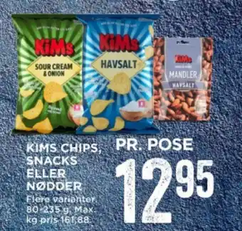 MENY KIMS CHIPS, SNACKS ELLER NØDDER tilbud
