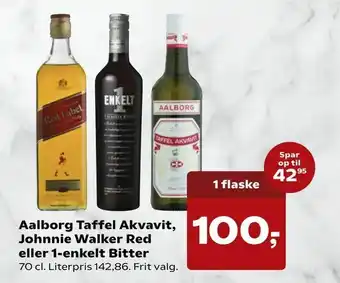 Dagli'Brugsen Aalborg Taffel Akvavit, Johnnie Walker Red eller 1-enkelt Bitter tilbud