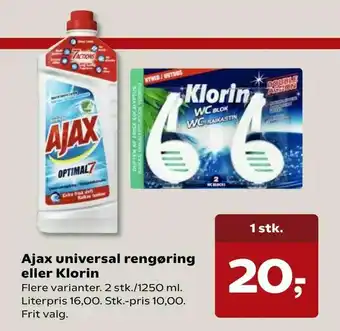 Kvickly Ajax universal rengøring eller Klorin tilbud