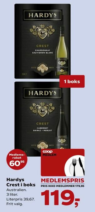 Kvickly Hardys Crest i boks tilbud