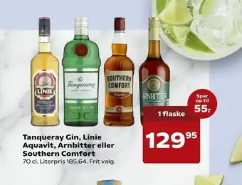 Kvickly Tanqueray Gin, Linie Aquavit, Arnbitter eller Southern Comfort tilbud