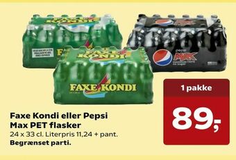 Kvickly Faxe Kondi eller Pepsi Max PET flasker tilbud