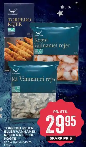 MENY TORPEDO REJER ELLER VANNAMEI REJER RÅ ELLER KOGTE tilbud