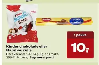 Kvickly Kinder chokolade eller Marabou rulle tilbud