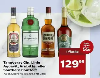 SuperBrugsen Tanqueray Gin, Linie Aquavit, Arnbitter eller Southern Comfort tilbud