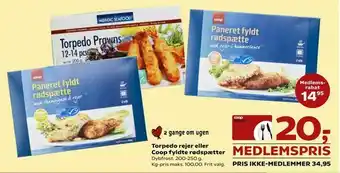SuperBrugsen Torpedo rejer eller Coop fyldte rødspætter tilbud