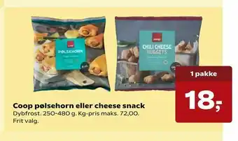 SuperBrugsen Coop pølsehorn eller cheese snack tilbud