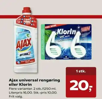 SuperBrugsen Ajax universal rengøring eller Klorin tilbud