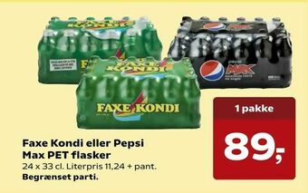 SuperBrugsen Faxe Kondi eller Pepsi Max PET flasker tilbud
