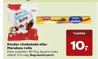 SuperBrugsen Kinder chokolade eller Marabou rulle tilbud