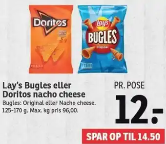 SPAR Lay's Bugles Eller Doritos Nacho Cheese 125-170g tilbud