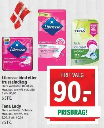 SPAR Libresse Bind Eller Trusseindlæg, Tena Lady tilbud