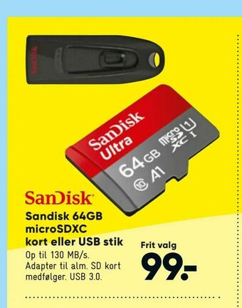 Bilka Sandisk 64GB microSDXC kort eller USB stik tilbud