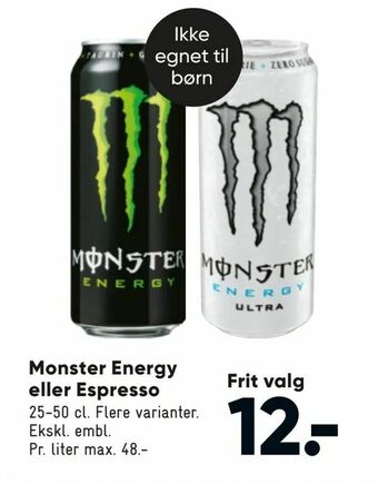 Bilka Monster Energy eller Espresso tilbud