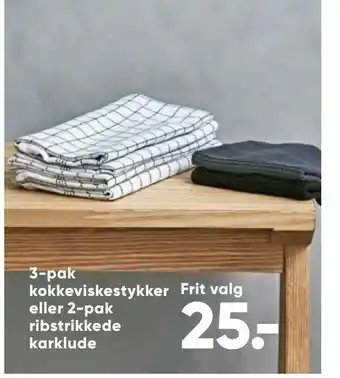 3-pak kokkeviskestykker eller 2-pak ribstrikkede karklude