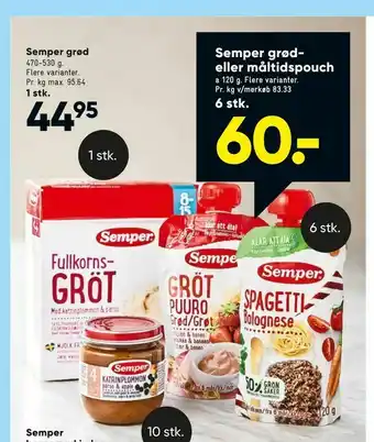 Bilka Semper grød eller måltidspouch tilbud