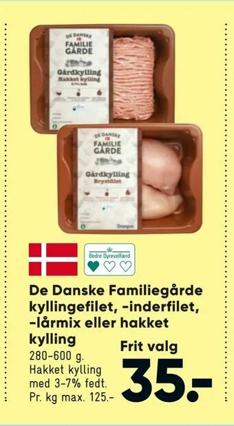 Bilka De Danske Familiegårde kyllingefilet, -inderfilet, -lårmix eller hakket kylling tilbud